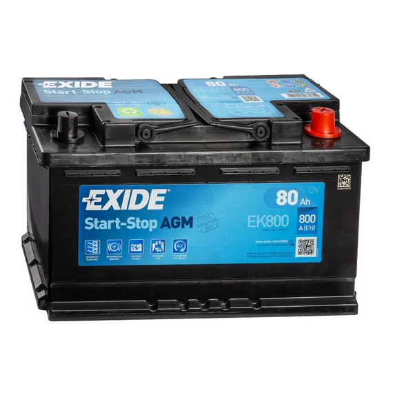 Exide Start-Stop AGM EK800 80 ah/ 800 A akkumulátor jobb+